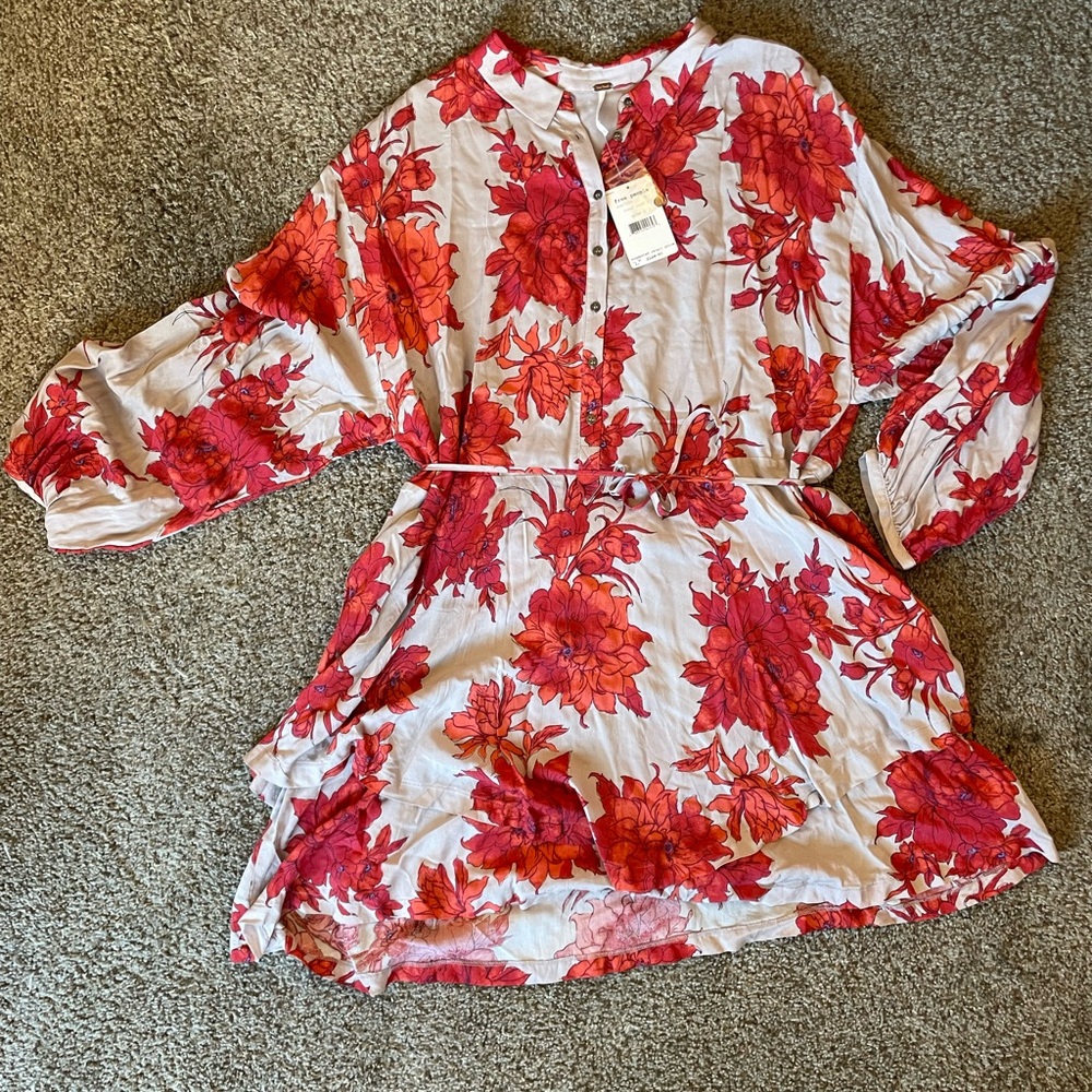 NWT Free People Sand & Red Floral Dress